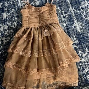 Elegant Brown Lace Tiered Dress
